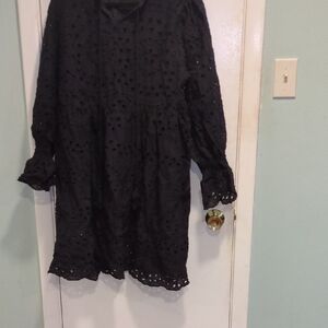 Elegant Black Eyelet Dress